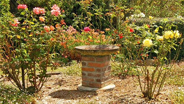 Brick foundations in garden space